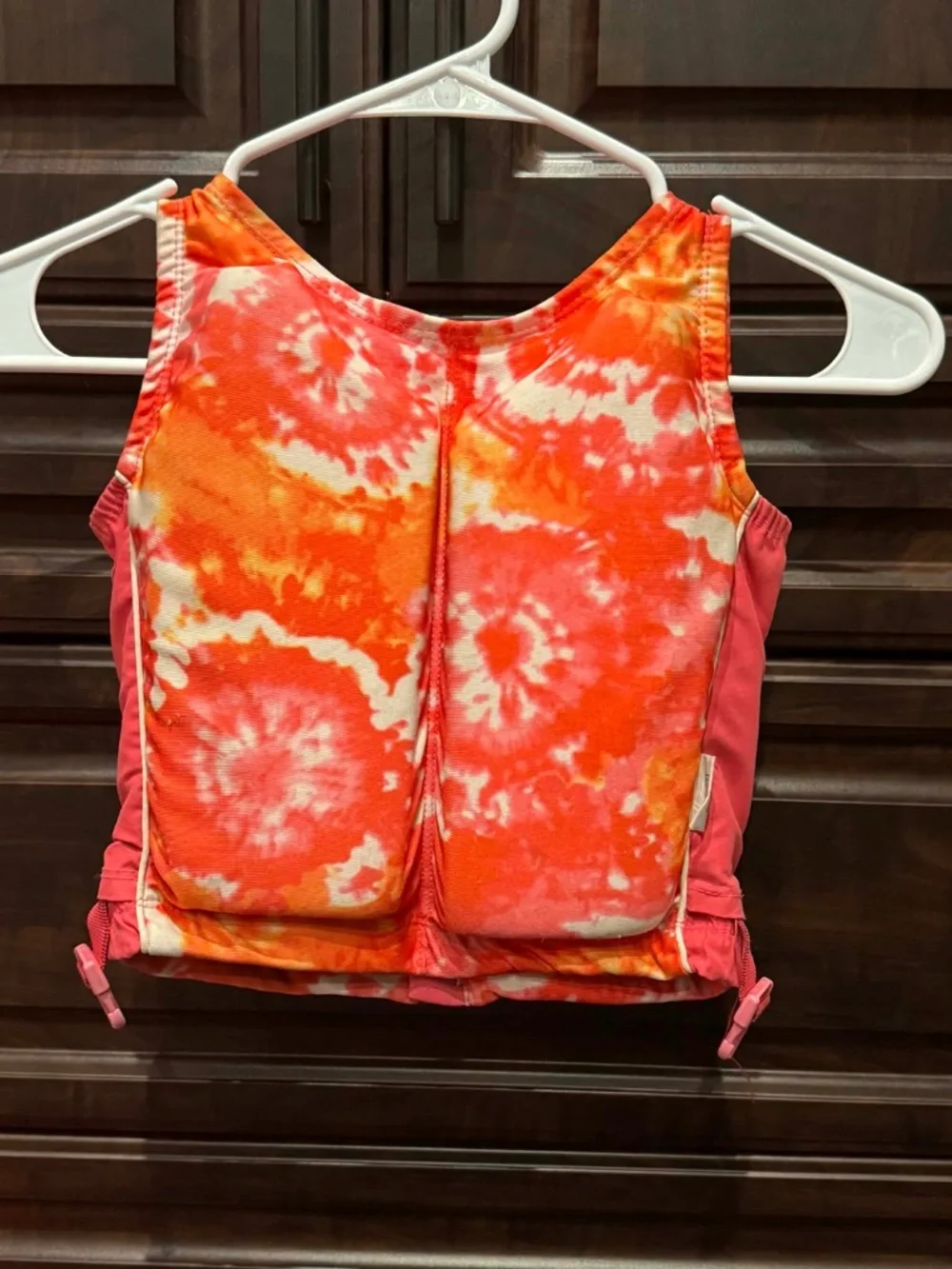 Tie-Dye Orange Pink Kids Life Jacket Vest like new Pit 13 1/2” Length 12”